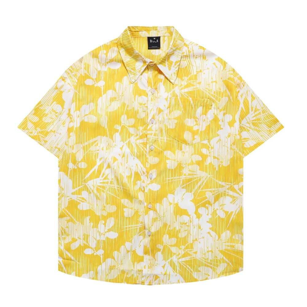 

Men Retro Hawaiian Beach Shirts Harajuku Yellow Flowers Print Shirt Streetwear Hip Hop Summer Unisex Casual Aloha Button Tops