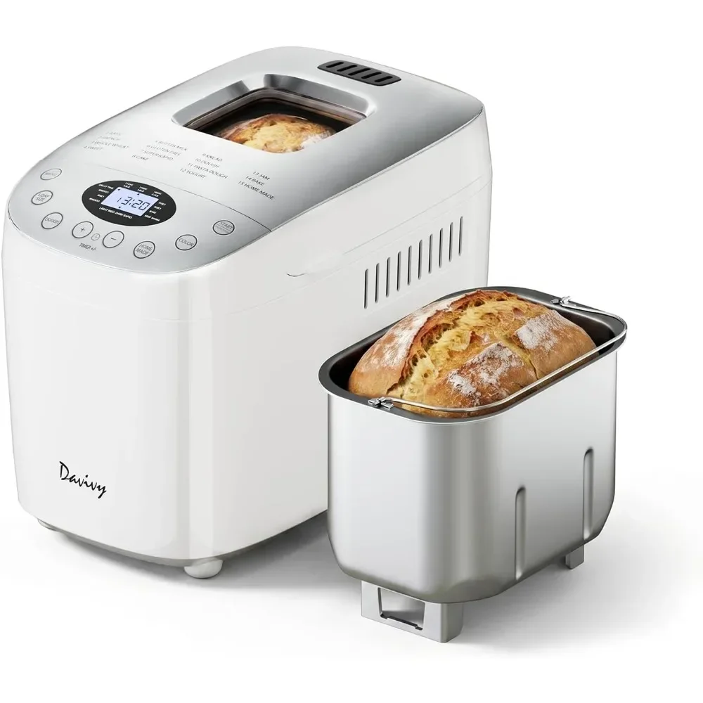 Davivy Bread Machine 3.5LB Large Capacity, 850W Automatic Bread Maker with 15 Programs (Gluten Free, Homemade Memory, Dough Shor