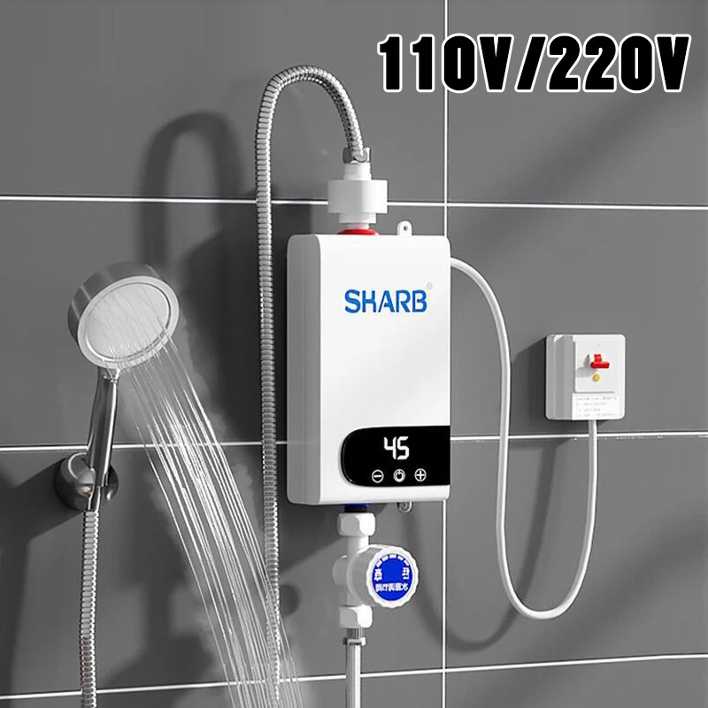 

110V 220V Mini Instant Water Heater Kitchen Bathroom Wall Mounted Electric Water Heater LCD Temperature Display with Shower Set