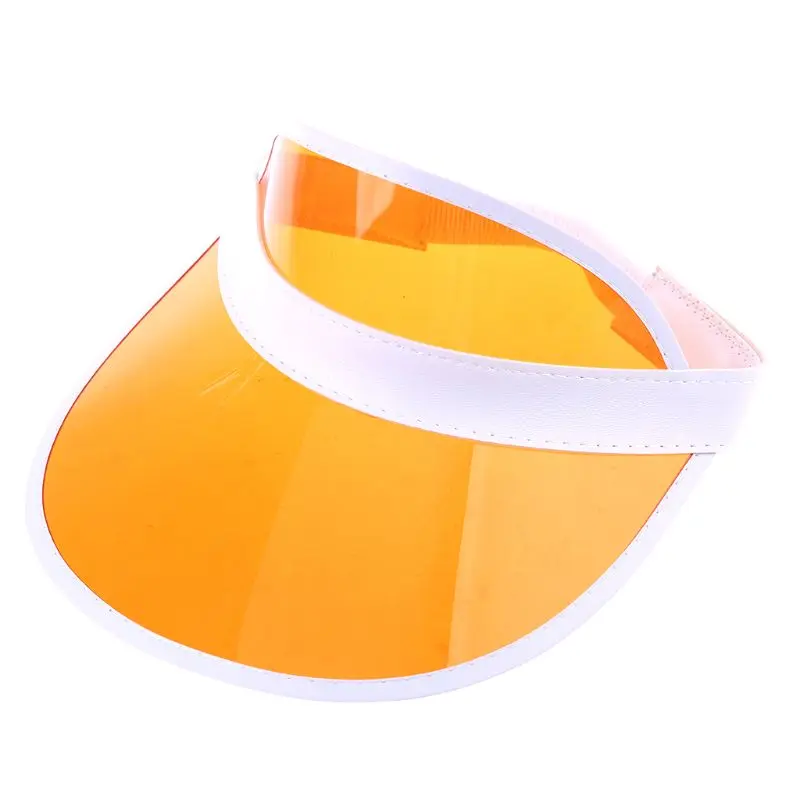 Women Men Transparent PVC Plastic Sunshade Hat Frosted Candy Color Empty Open Top Sports Beach for Sun Visor Cap Strap B