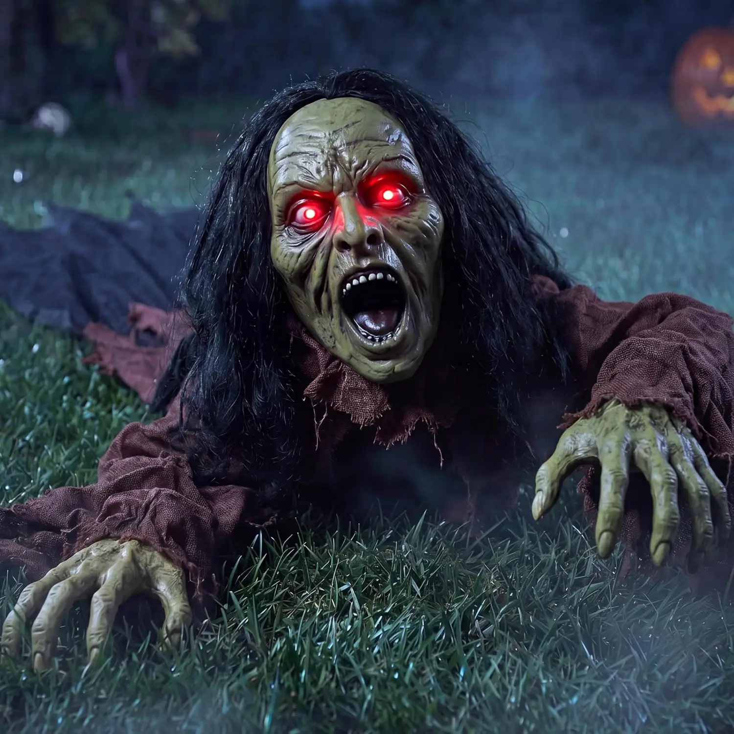 Outdoor Halloween Decorations, Light-Up Crawling Zombie Groundbreaker with Sound & Flashing Eyes, Scary Yard Lawn Graveyard Haunted House Prop, Outside Zombie Decor