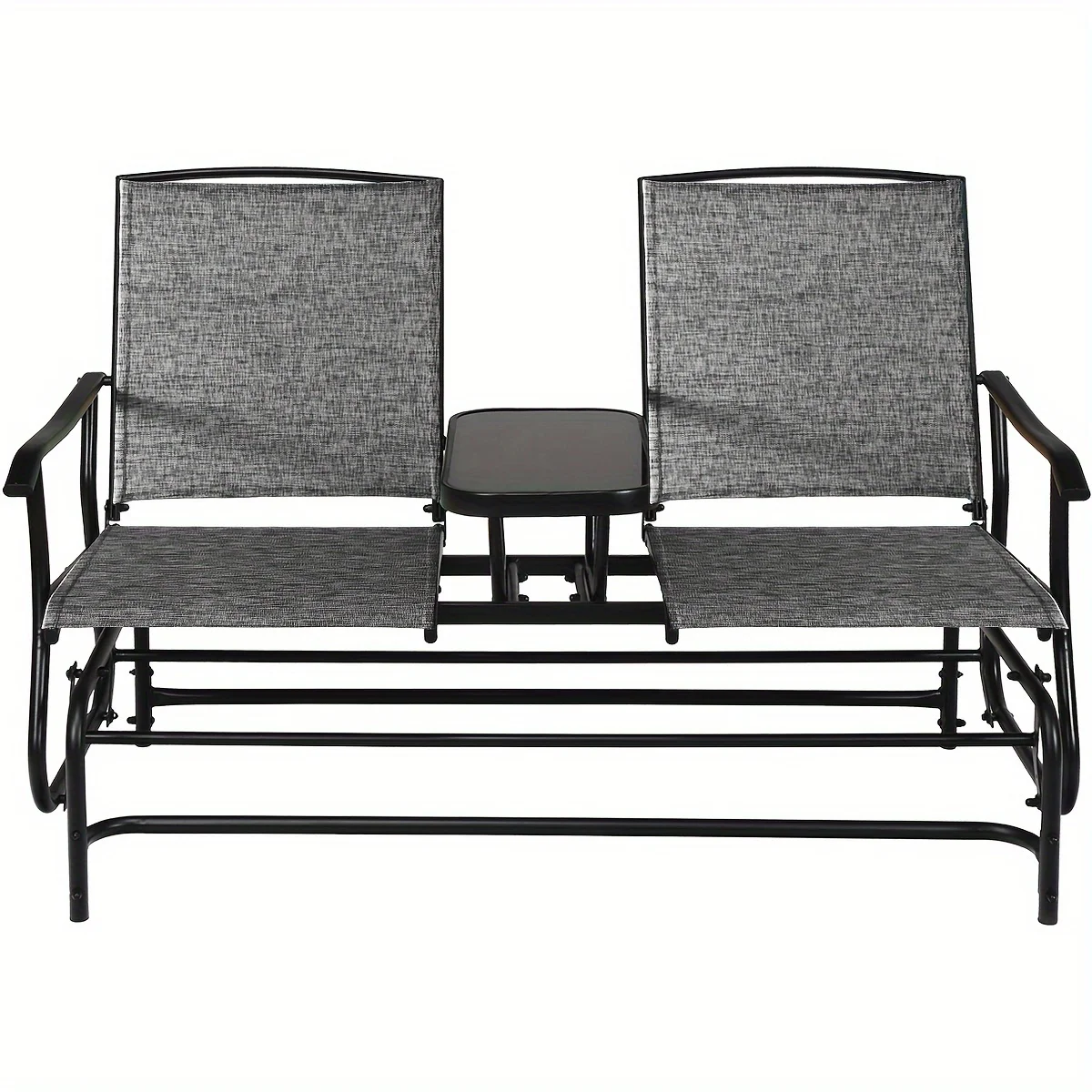 

Patio Bench Glider Chair with Metal Frame, Center Tempered Glass Table, Outside Double Rocking Swing Loveseat for Porch