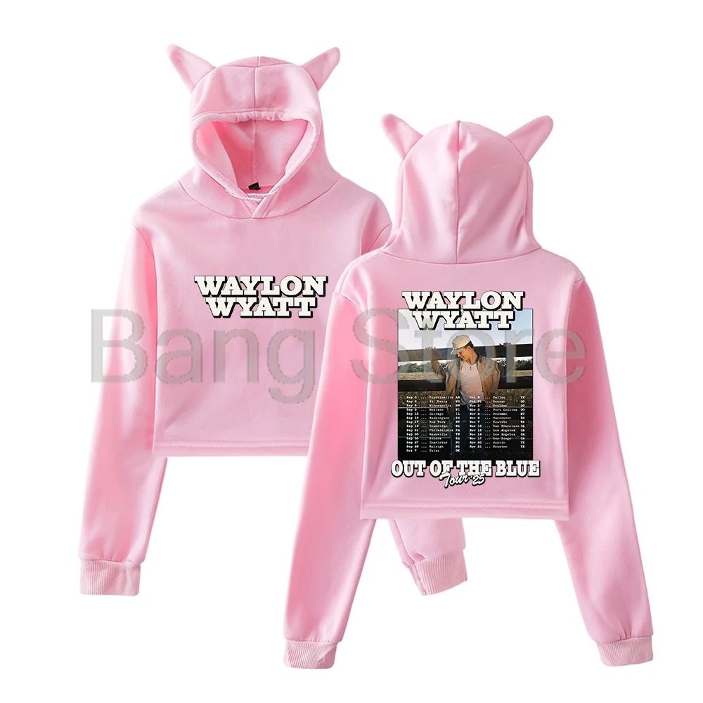 Waylon Wyatt Out of the Blue Tour 2025, Katzenohr-Hoodie, Damen-Langarm-Sweatshirt, weiblich, lässig, Streetwear, bauchfreie Tops