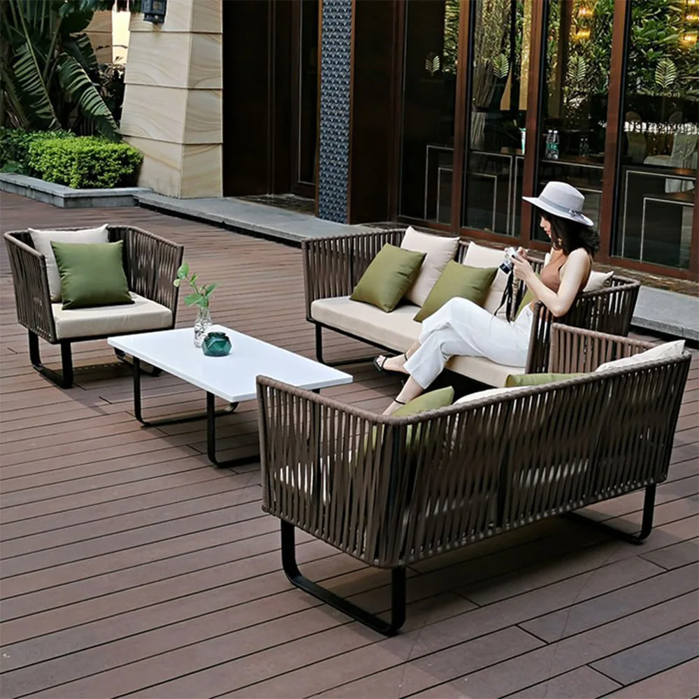 Outdoor rattan sofa three people waterproof and sunscreen