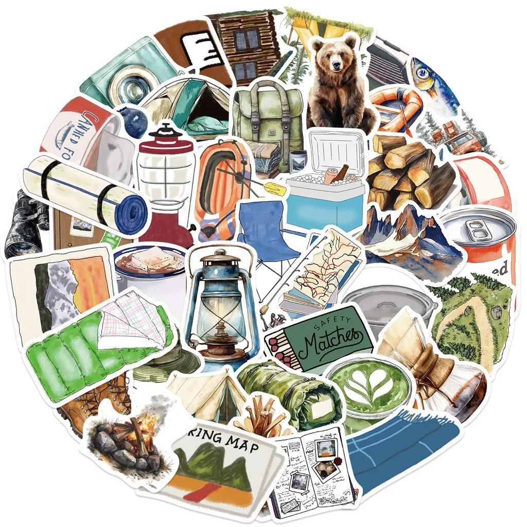 50 PCS Cartoon Camping Collage Stickers Waterproof PVC Decor for Journals DIY Projects Notebooks & Water Cups Anime Worlds Store