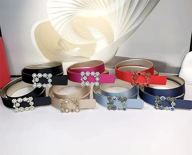 Bla Diamond Embellied Silk Waist Belt Women's Faion Accory for Skirts And Jeans Diamond Encrusted Leather Belt