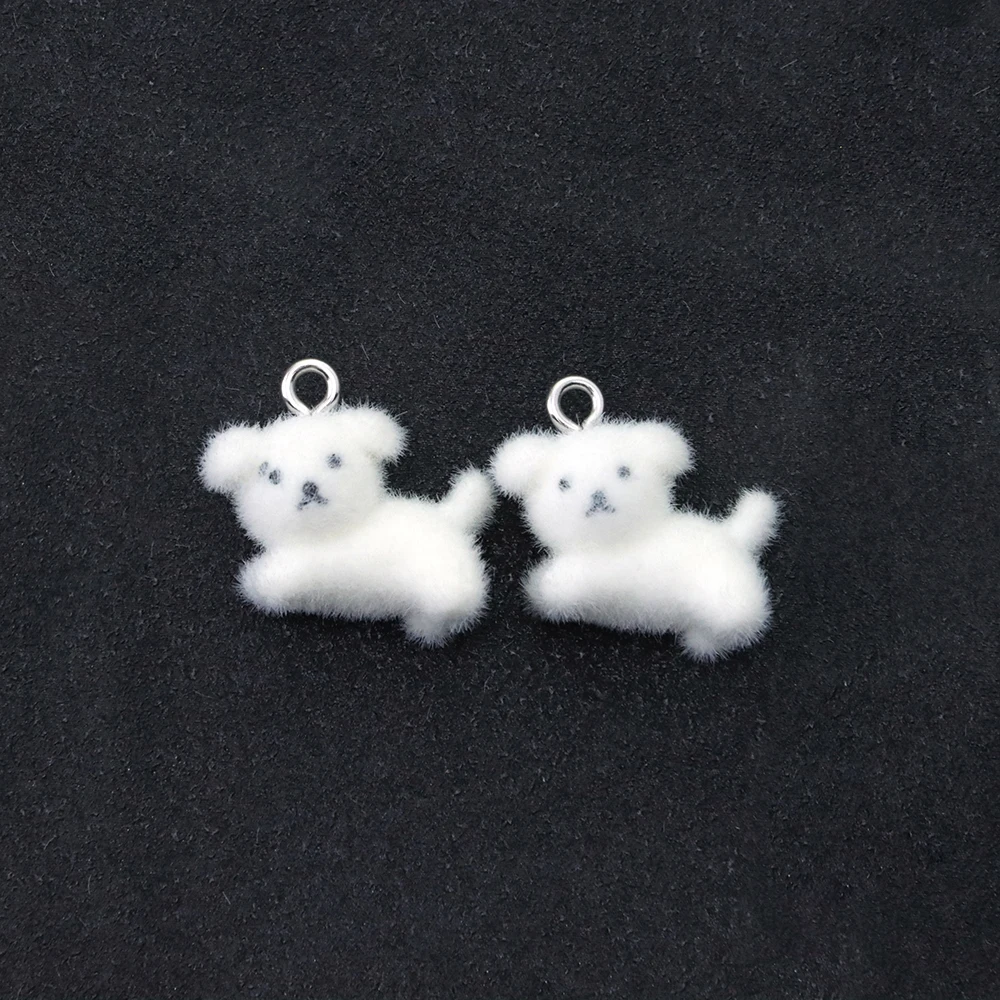 20Pcs 3D Flocking Resin Dog Charms Kawaii Puppy Animal Pendants Accessories for Necklace Earrings Making DIY Jewelry Adornment