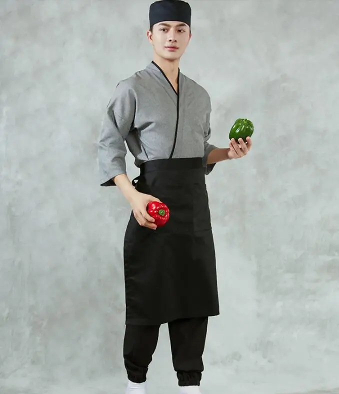 Japanisches Kochhemd, Uniform, Arbeitskleidung, Kimono, Kellner, Chef, Sushi, Restaurant, Küche, Tops, Grau