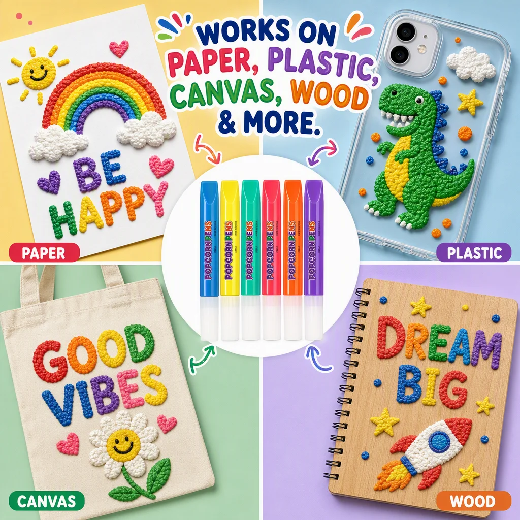 6 Color 3D Magic Popcorn Pen Set Kids Art Supplies Creative Stationery Smooth Writing Marker For DIY Painting Greeting Card view 6