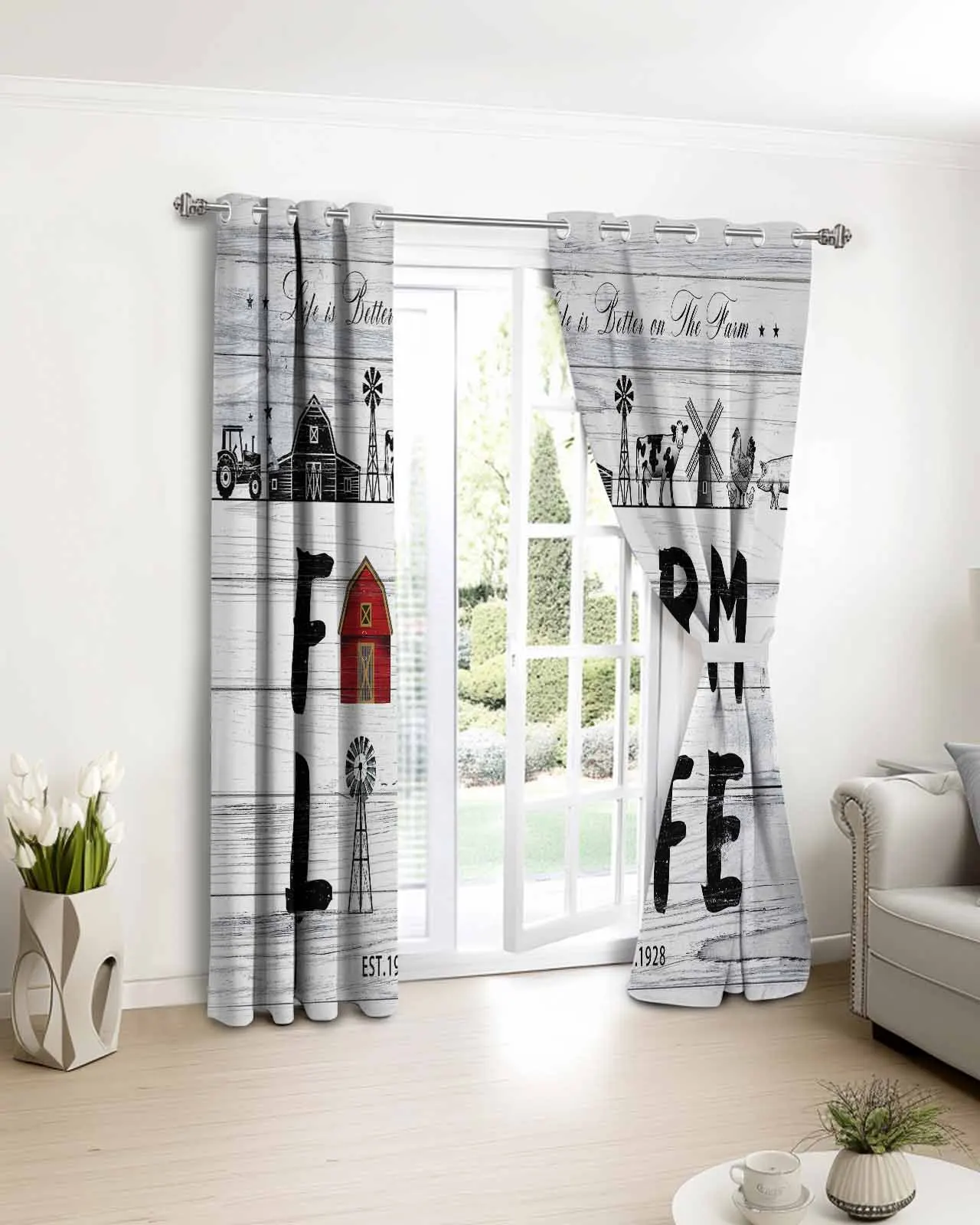 

2 шт., 1 панель, фермерский дом, сарай, ветряная мельница, трактор, полиэстеровые оконные шторы для гостиной, кухни, спальни, шторы