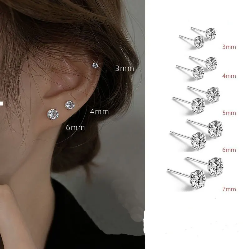 Klassische 3/4/5/6/7/8 MM Stud Ohrringe Für Frauen Männer Top Qualität Kubikzircon Ohr Zubehör Schmuck
