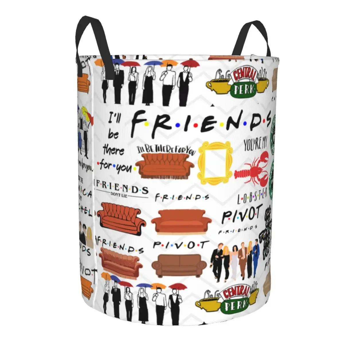 Vintage Friends Symbol Collage Laundry Basket Foldable Large Clothing Storage Bin TV Show Baby Hamper