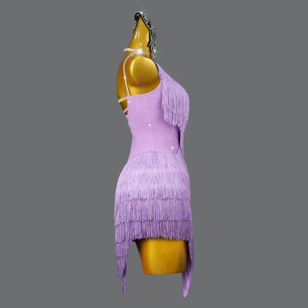 2025 New Latin Dance Fringed Dress Women Midi Competition Costume Sexy Girls Party Skirt Clothes Wear Cha-Cha Evening Stage suit