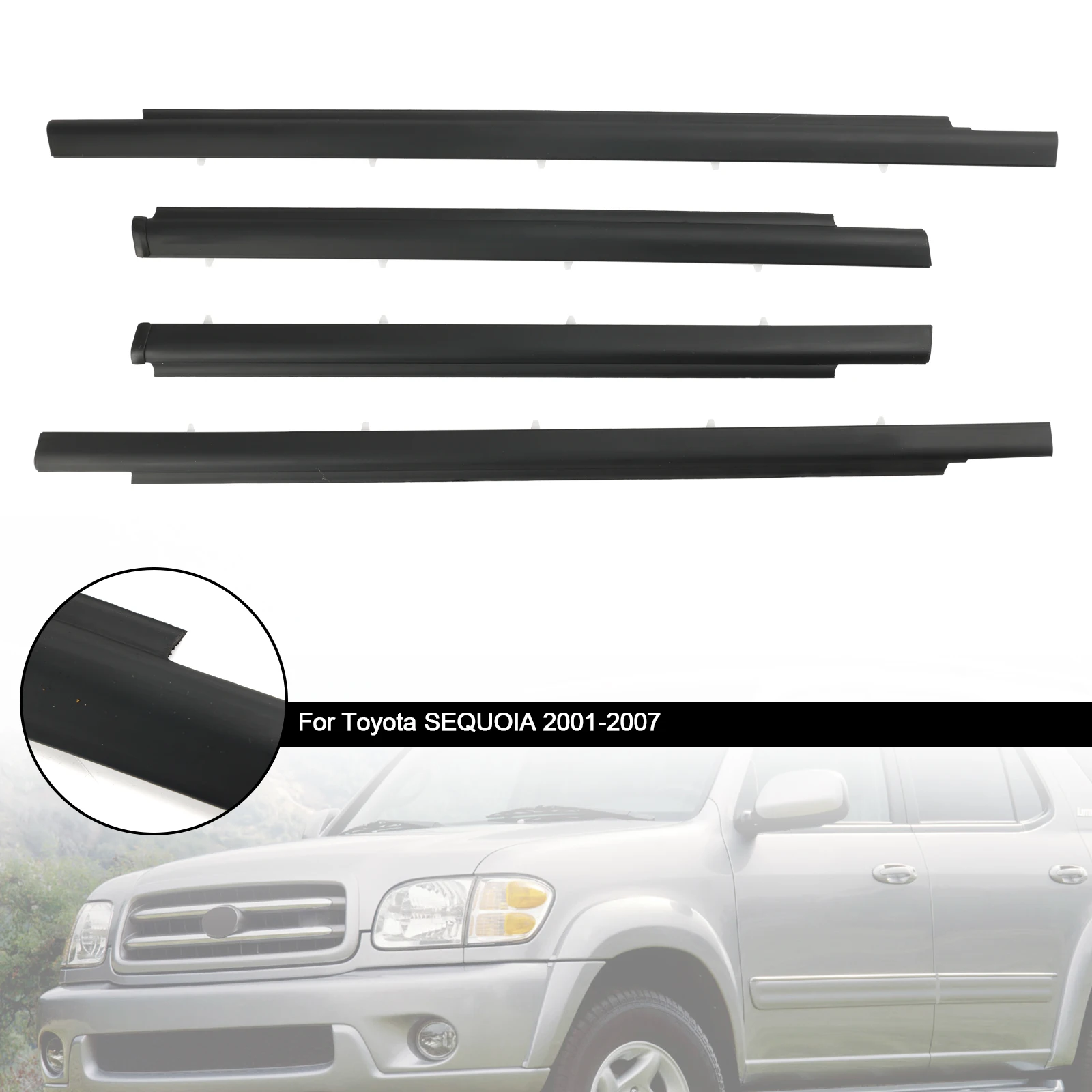 

Artudatech 4pcs Door Belt Molding Weatherstrip 75710-0C010 75720-0C010 757300C010 75740-0C010 For SEQUOIA Toyota 2001-2007