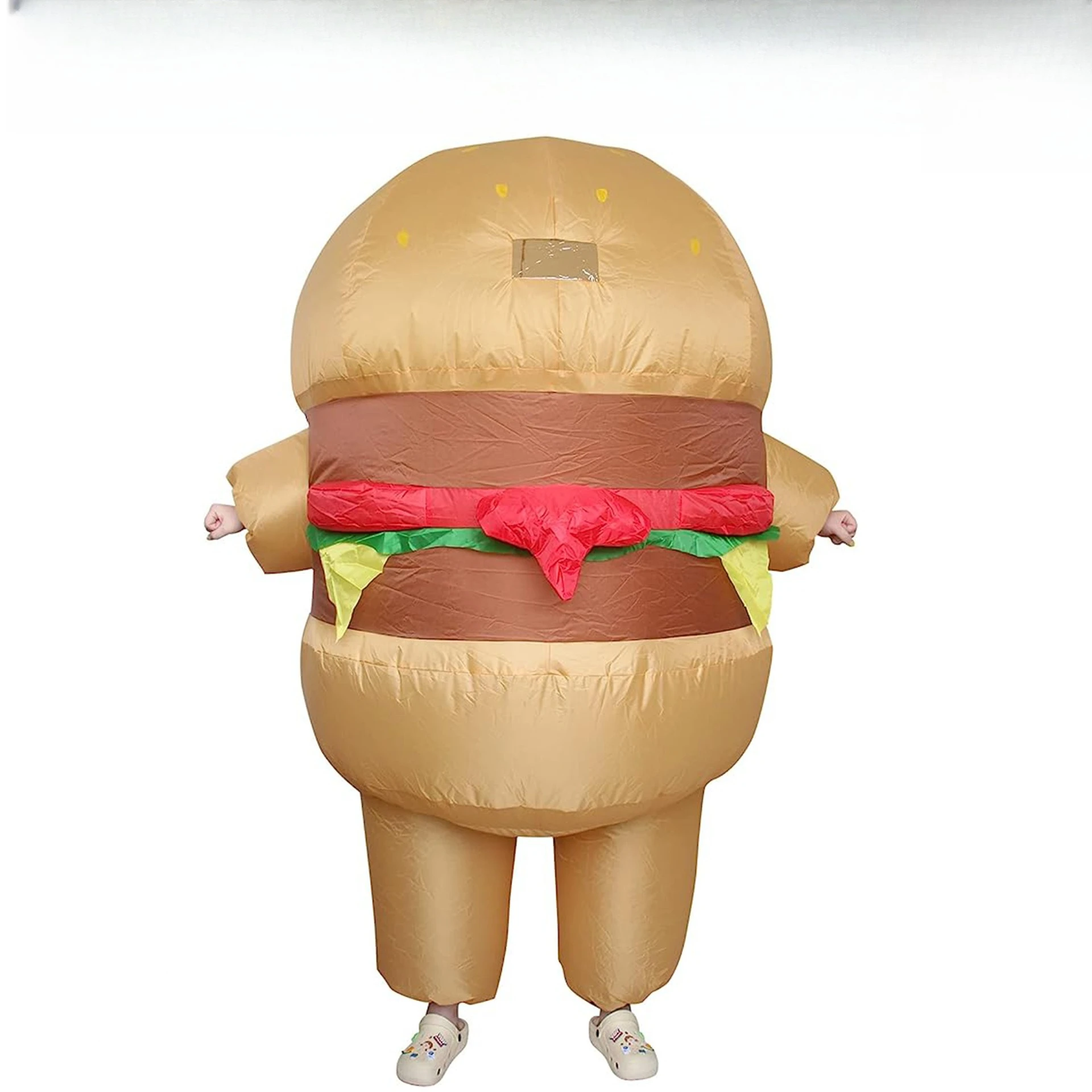 

Halloween Cosplay Funny Food Hamburger Burger Inflatable Costume Holiday Theme Party Role Playing Outfits for Adult Women Men