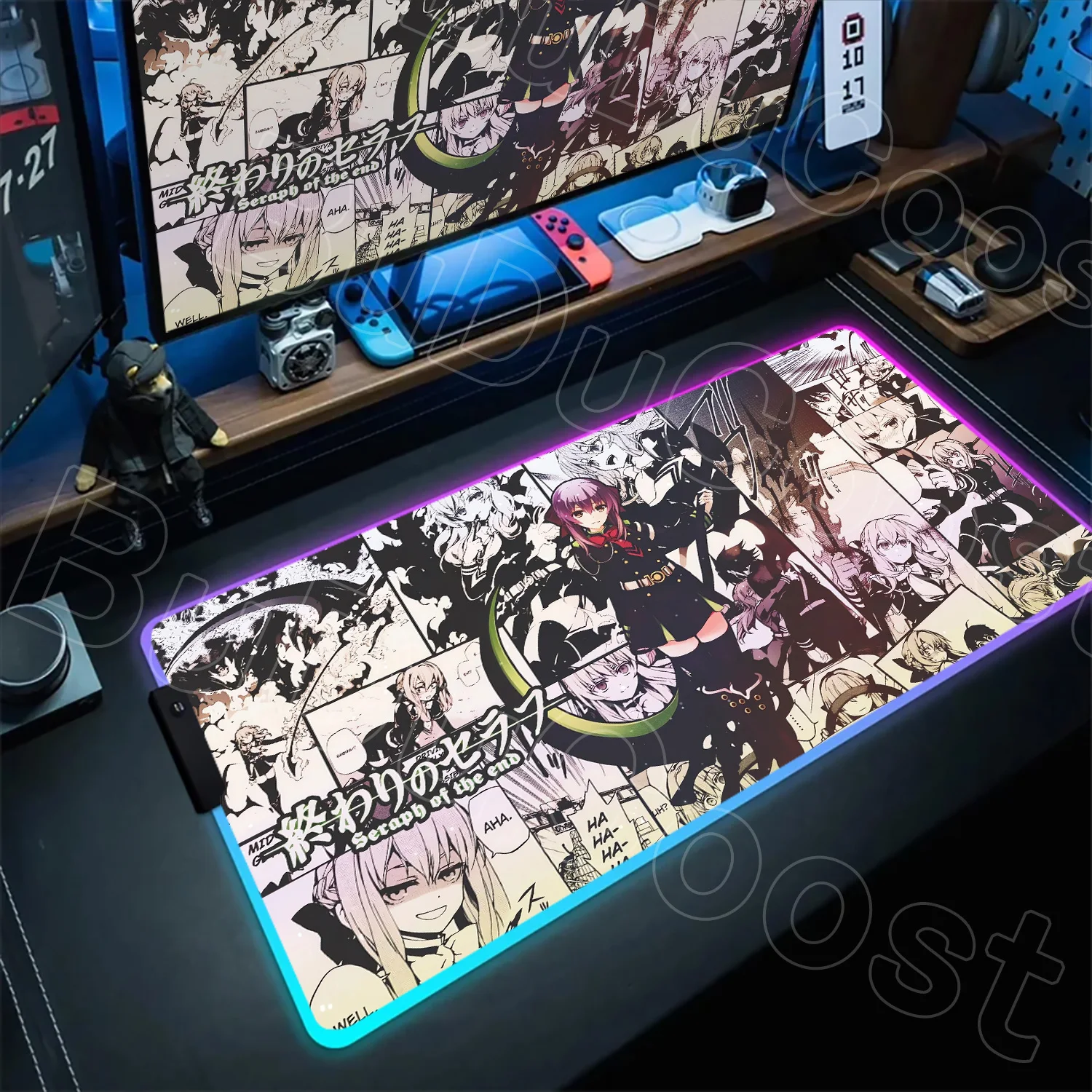 

Seraph of The End RGB LED Mouse Pad Pc Gamer Cabinet Desk Mat Keyboard Carpet Computer Gaming Accessories Non-slip Xxl Anime Rug