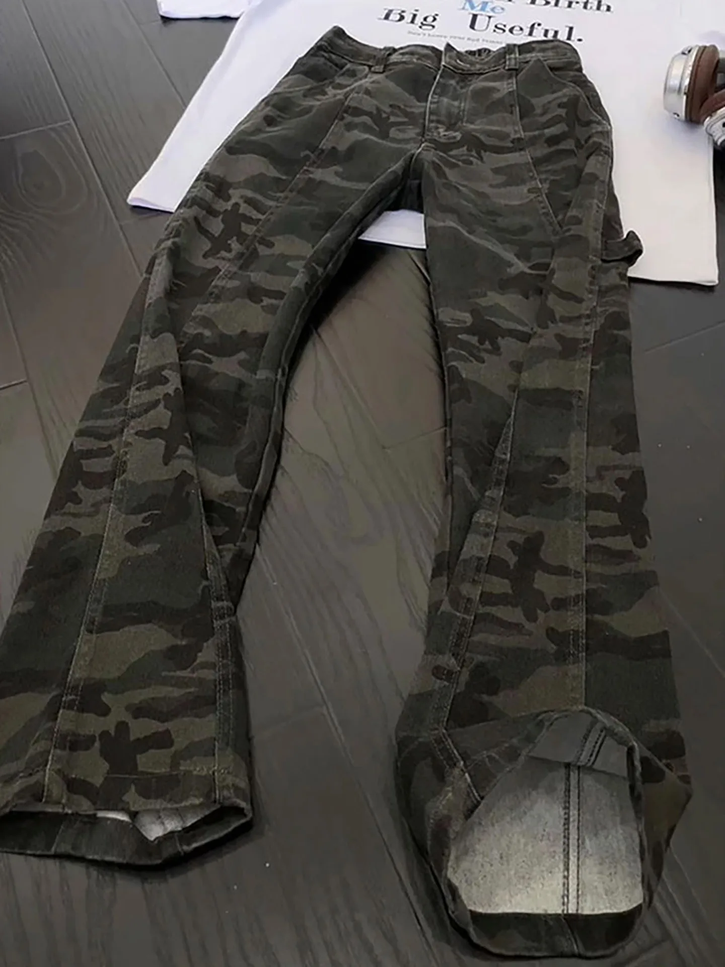 American Style Loose Straight Leg Jeans Men Women Casual Camouflage Half Elastic Waist Jeans Slimming Bootcut Summer Jeans