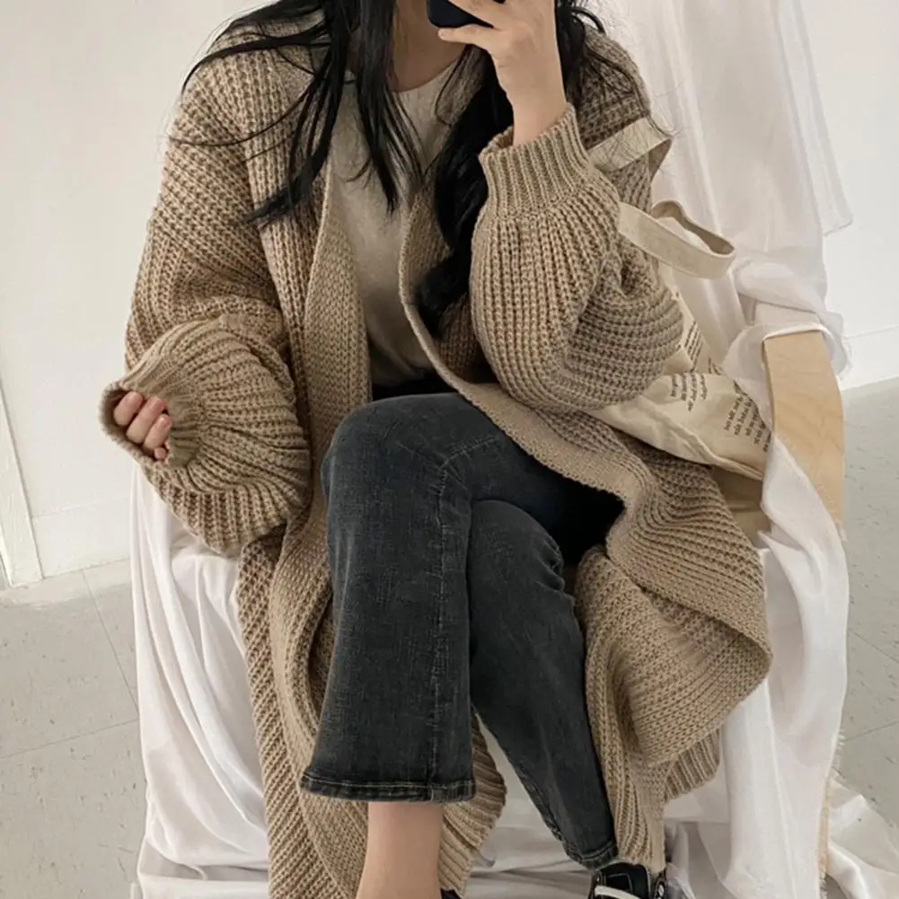

Women Sweater Coat Comfortable Warm Cardigan V-Neck Long Sleeve Open Front Solid Color Knitting Cardigan Jacket Daily Wear