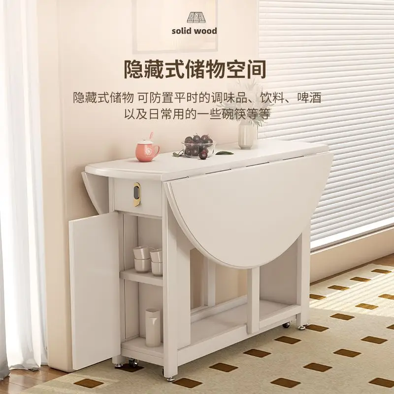Folding round table full solid wood deformable mobile retractable dining table small apartment household simple modern table
