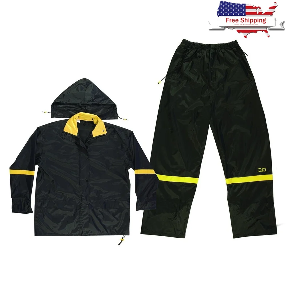 

Нейлоновый дождевик XL, комплект из 3 предметов, куртка, брюки, съемный капюшон, дышащий, водонепроницаемый, прочный, светоотражающий, безопасный, эластичный спереди