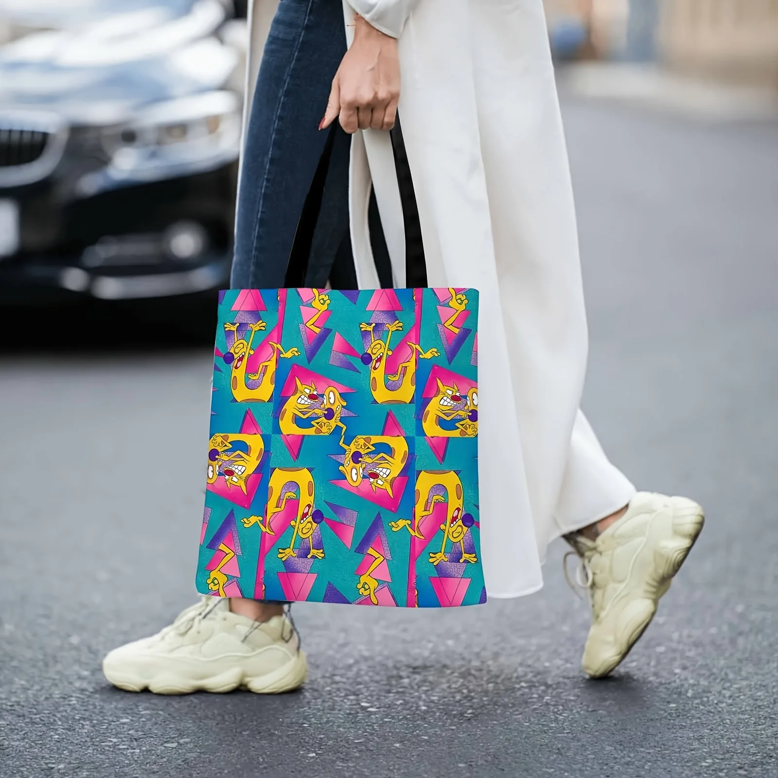 

Многофункциональная большая сумка с принтом 90-х годов, яркие цвета, Рен и Стимппи, подарки для друзей, сумка на плечо