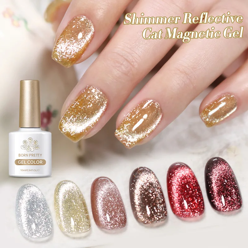 BORN PRETTY 10 мл Shimmer Refective Cat Магнитный гель для ногтей Лазерные блики Spar Rainbow Cat's Eye Блестящий гель-лак для ногтей Ultra Shine