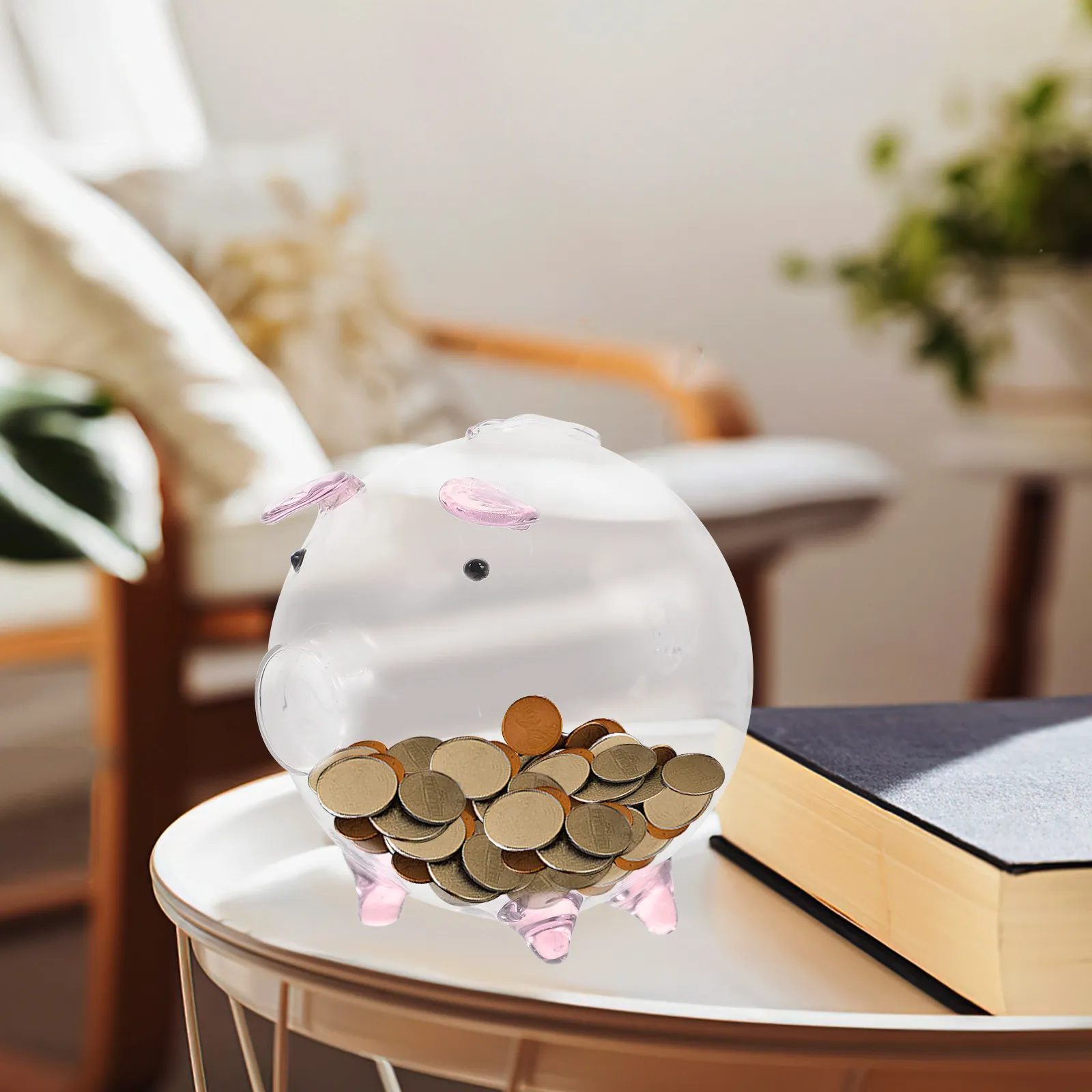 Glass Piggy Bank Transparent Pig Shape Coin Box Clear Money Pot Desktop Saving Jar Glass Piggy Bank Pig-Shape Money Box