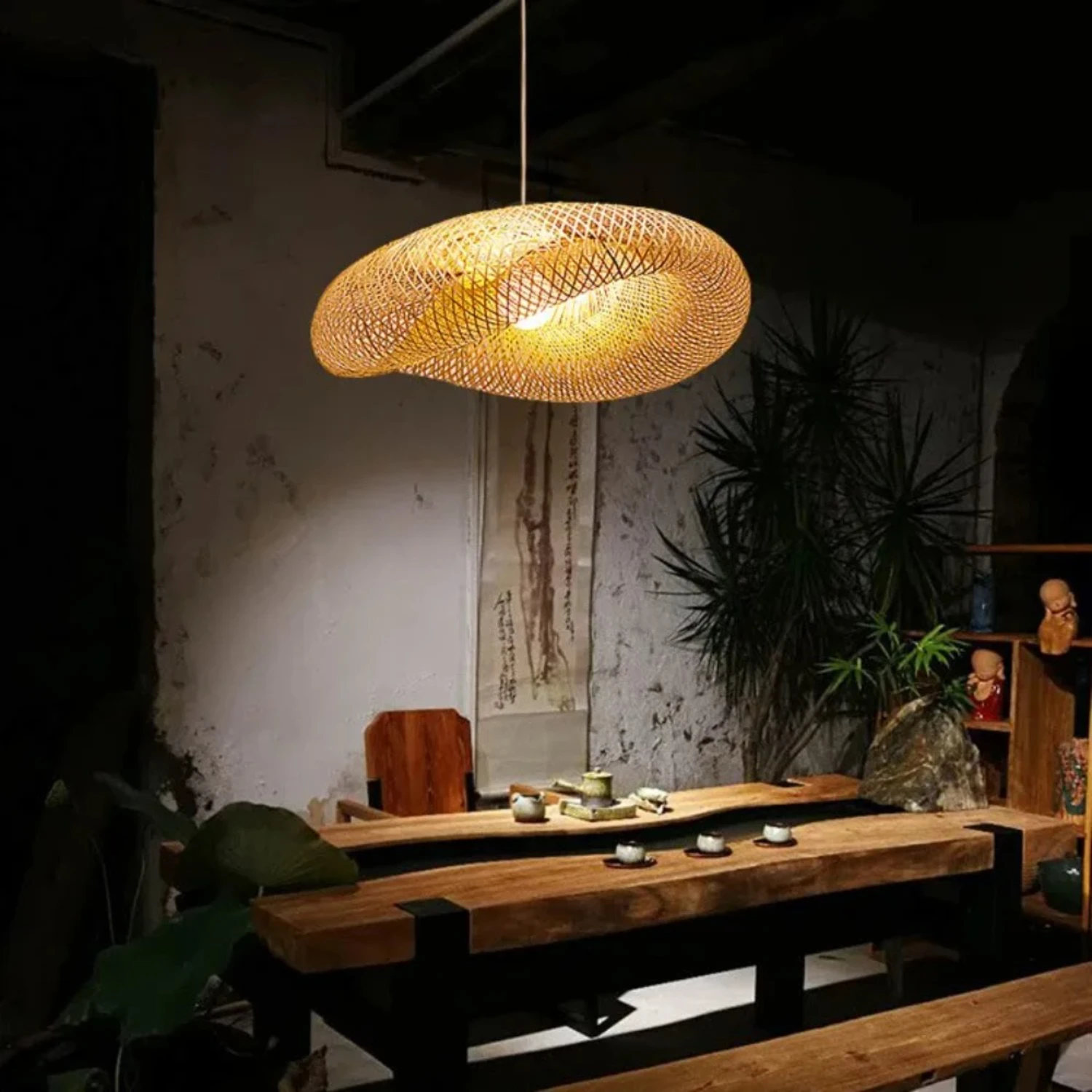 New Elegant and stunning, this Asian style bamboo rattan pendant lamp is a gorgeous hanging ceiling light fixture with sophistic