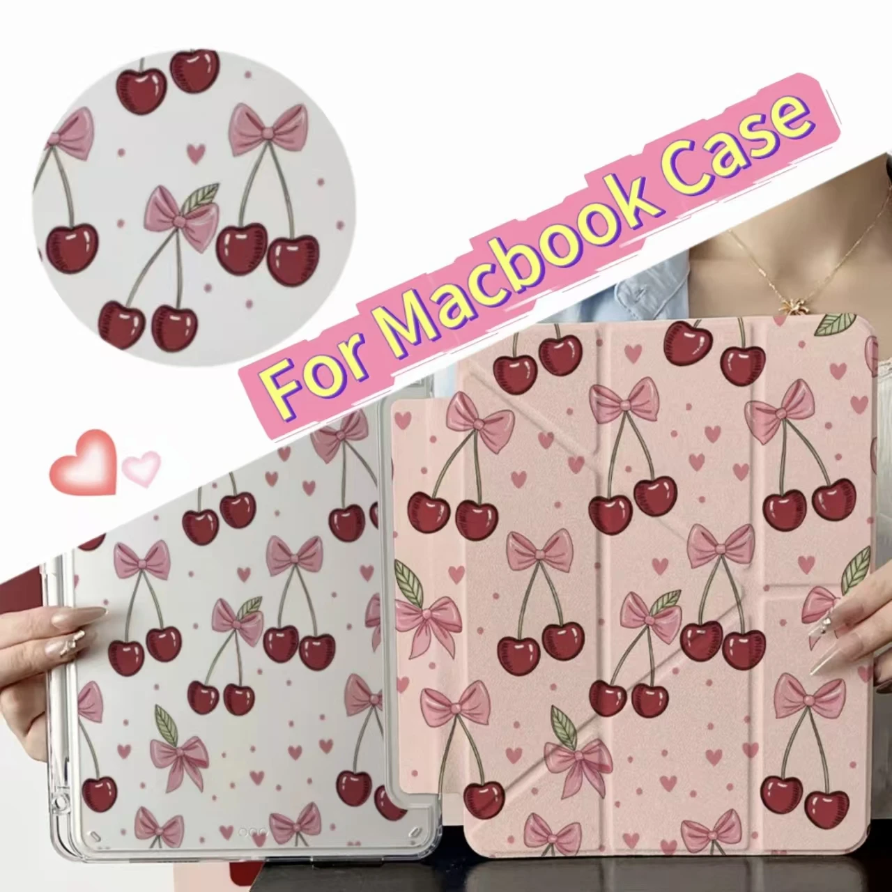 Mini Stylish Cute Y-Fold Vibrant Red Cherry Patterns iPad Case For Apple iPad 10.2 Inch Air 4 Pro 11 Mini 5 Durable Cover