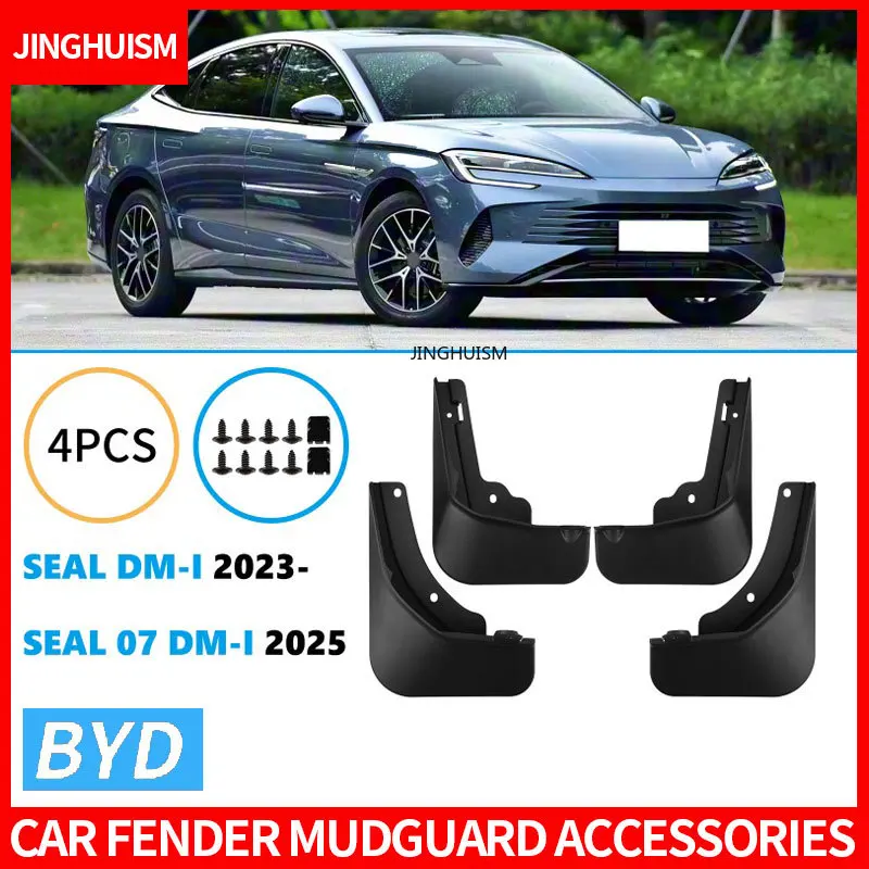 Car Mud Flaps ABS Mudguards for Cars Exterior Modification Black Splash Guards Tire for BYD Seal 07 DMi 2025 From Dirt and Mud