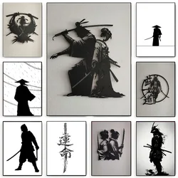 1PCBlack And White Japanese Samurai Silhouette Poster Paper Print Home Living Room Bedroom Entrance Bar Restaurant Cafe Art