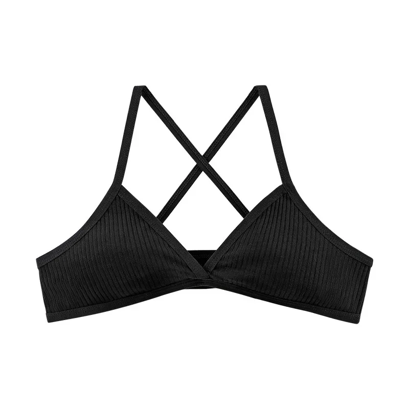 Sujetador deportivo cómodo de algodón para mujer, Bralette fino de estilo francés, Top sin mangas cruzado con copa triangular en V profunda, sujetador Sexy para Yoga y gimnasio