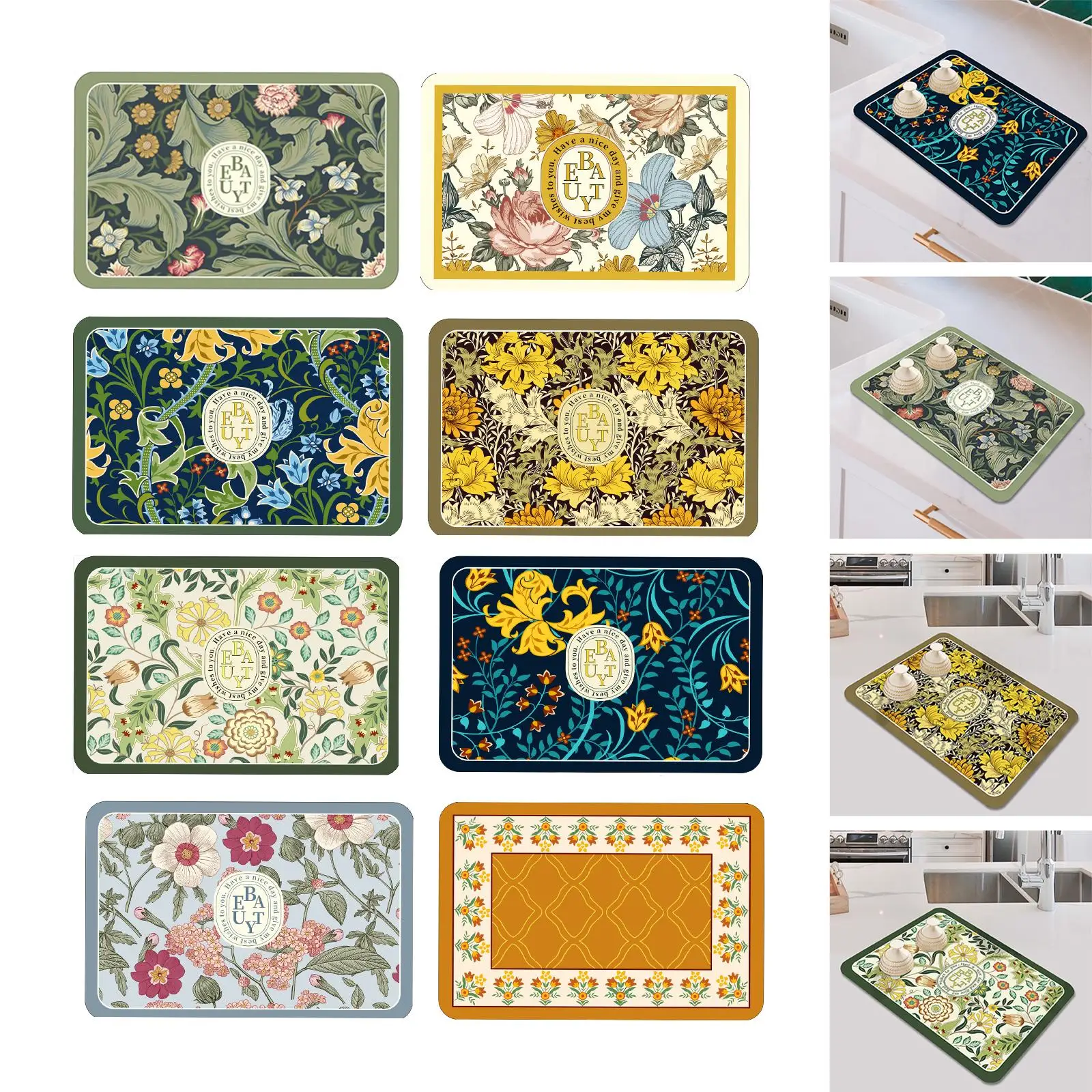 Kitchen Absorbent Drain Pad Fast Drying Fashion Dinnerware Placemat Luxury Dish Drying Mat for Cafe Kitchen Bar Counter Home