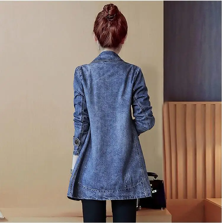 2024 primavera e outono roupas nova versão coreana tudo-em-um solto casual blusão casual denim casaco feminino meados de comprimento maré