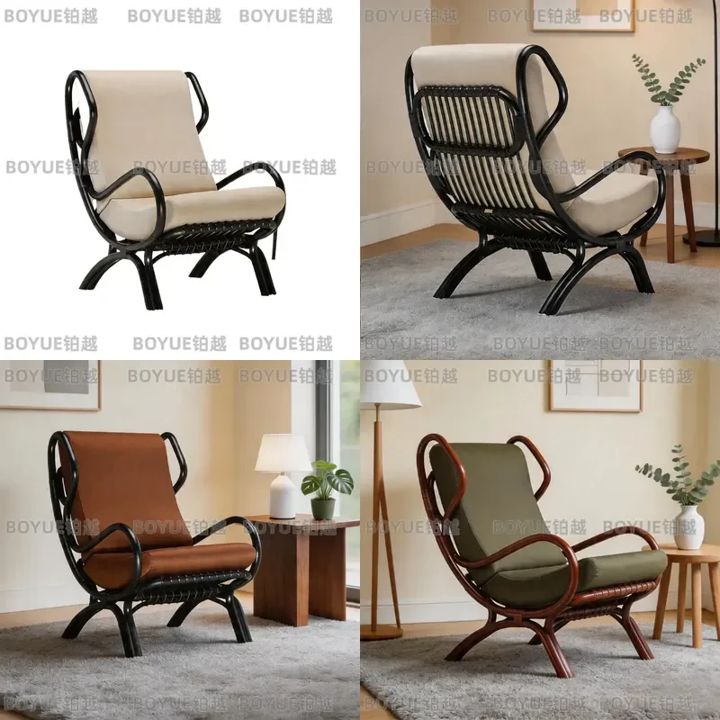 Wabi Sabi Rattan Recliner Chair Handmade Single Sofa for Home Bedroom Balcony Casual Lounge Seating Natural Weaving Furniture