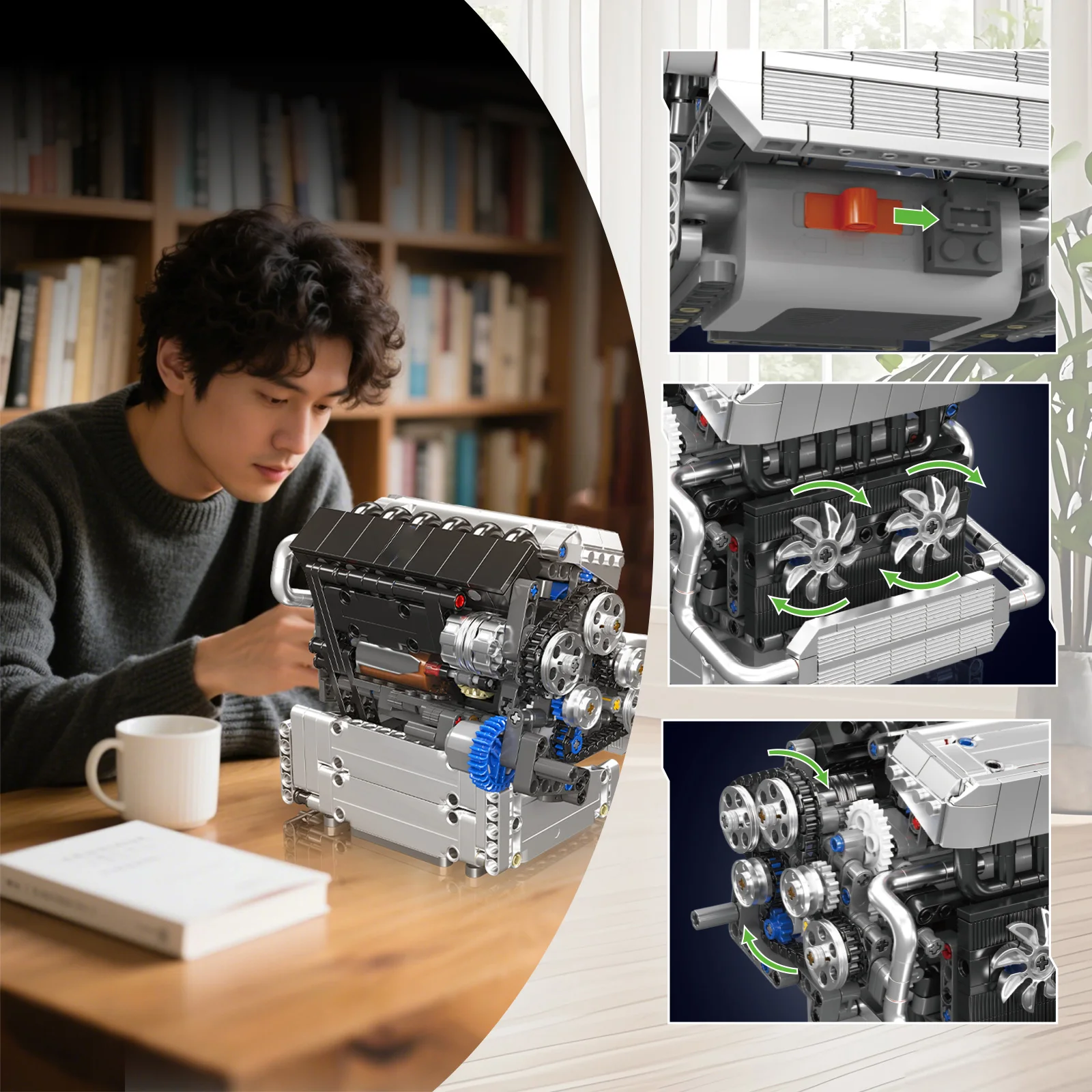 

Конструктор Mould King 10213: Модель двигателя автомобиля, 744 детали, настольное украшение, развивающая игрушка для детей, подарок на день рождения