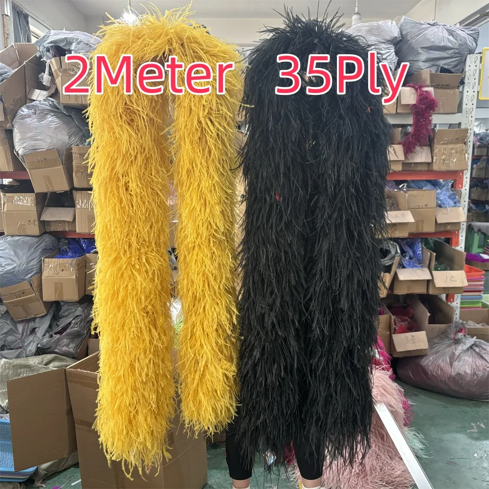 

2Yards Gold Black Ostrich Feathers Boa 10 20 26 30 35Ply Thick Natural Feather Shawl for Wedding Christmas Carnival Plumes Decor