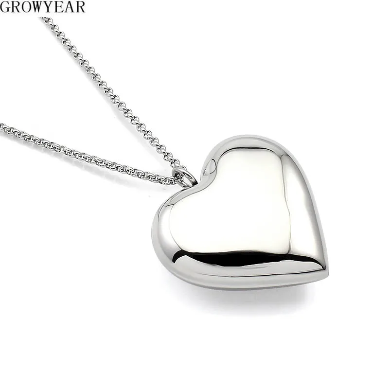 Stainless Steel Wide Big Hollow Heart Pendant Charm Rolo Chain 42mm Wide Heart Shape Necklace for Women Wedding Fashion Jewelry