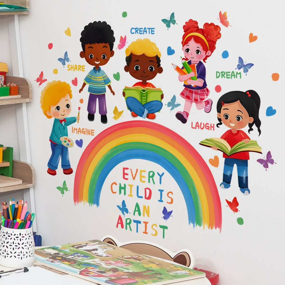 Play Learn&Grow Together Rainbow Wall Stickers Inspirational Quotes Wall Decals Baby Nursery Kids Room Play Classroom Wall Decor
