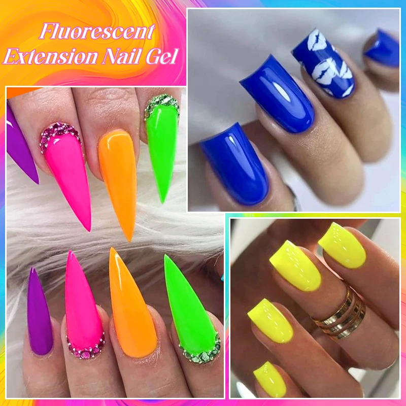 MEET ACROSS 20ml Fluorescent Extension Nail Gel Bright Pink Red Blue UV Hard Gel Nails Finger Prolong Nail Art Gel Polish