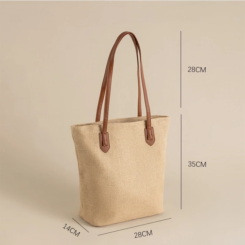 Bolso de mano trenzado de lino para mujer, bolsa de hombro de gran capacidad, informal, para playa, vacaciones, combina con todo, novedad de 2024