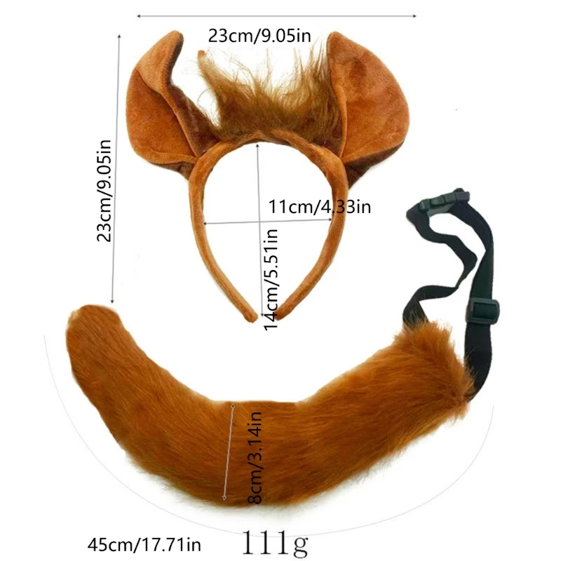 Y3NE 2 Stuks Dier Paard Kostuum Set, Paard Oren Hoofdband met Paardenstaart Halloween Fancy Dress Feestartikelen voor Kinderen Volwassenen