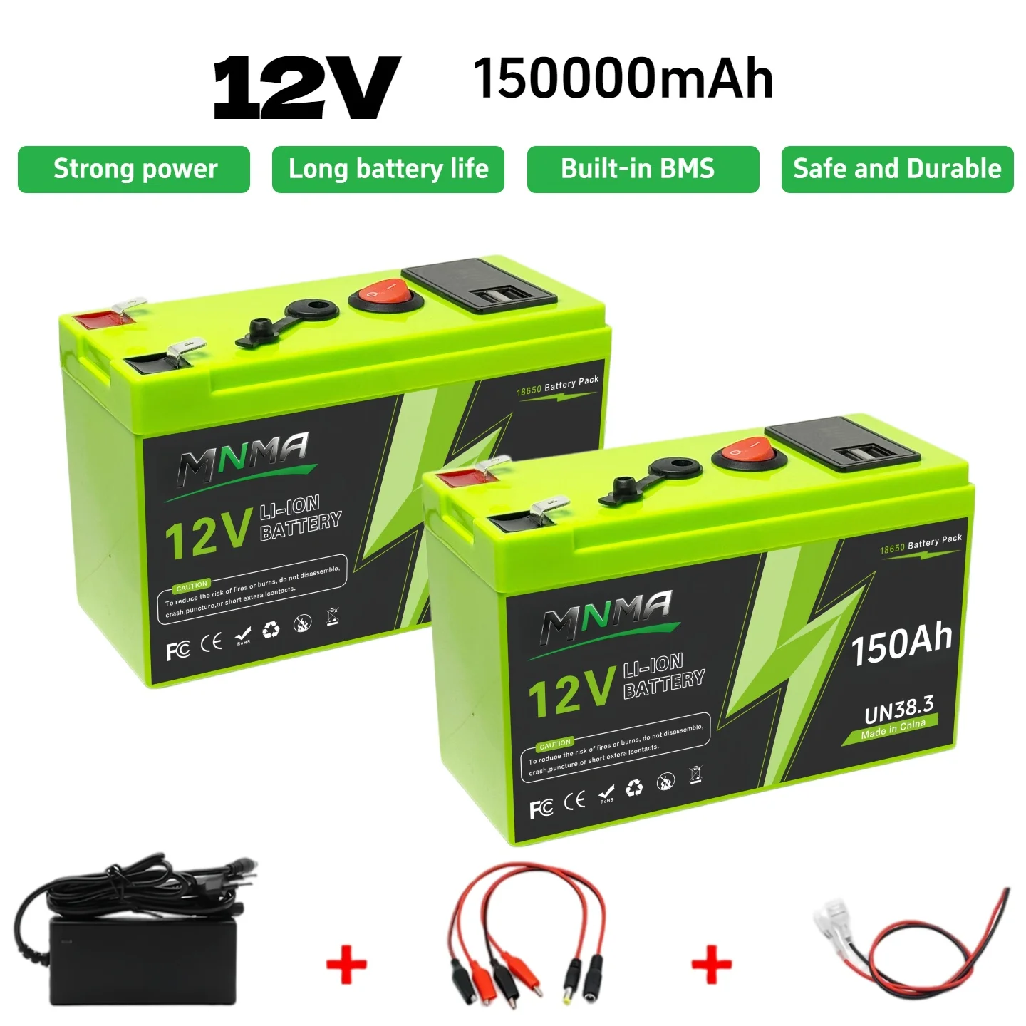 Batterie au lithium 12V 150Ah LiFePO4 4000+ cycles profonds avec BMS 100A intégré, durée de vie prolongée pour UPS, sondeur de pêche pour kayak, panneau solaire, radio