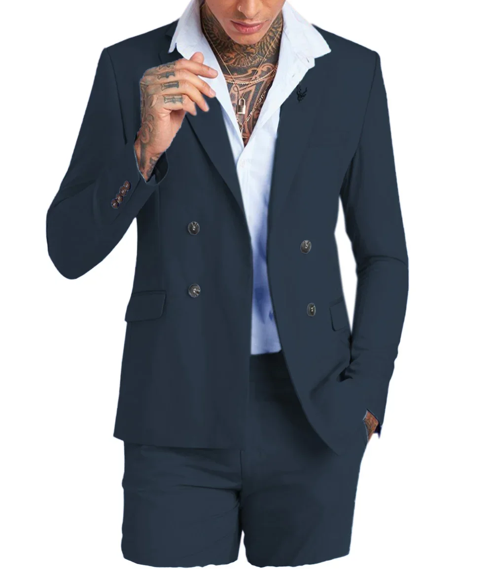 Classic Navy Men's Suit Two-piece Lapel Business Office Campus Travel Custom Color Size (Blazer + Pants)