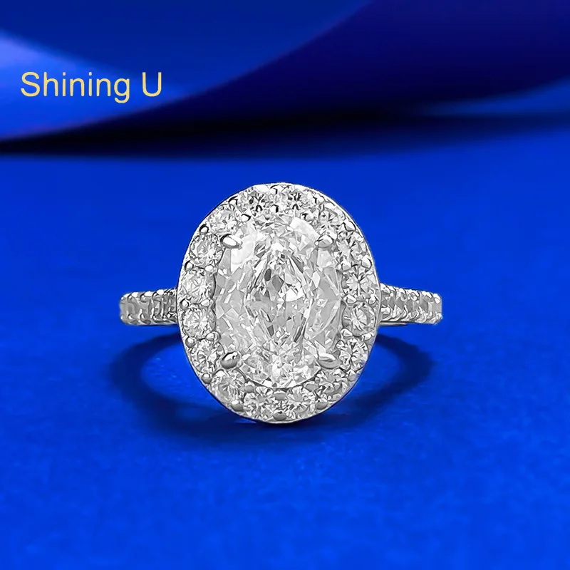 

Shining U S925 Silver 7*10mm Oval High Carbon Daimond Gems Ring for Women Fine Jewelry Engagement
