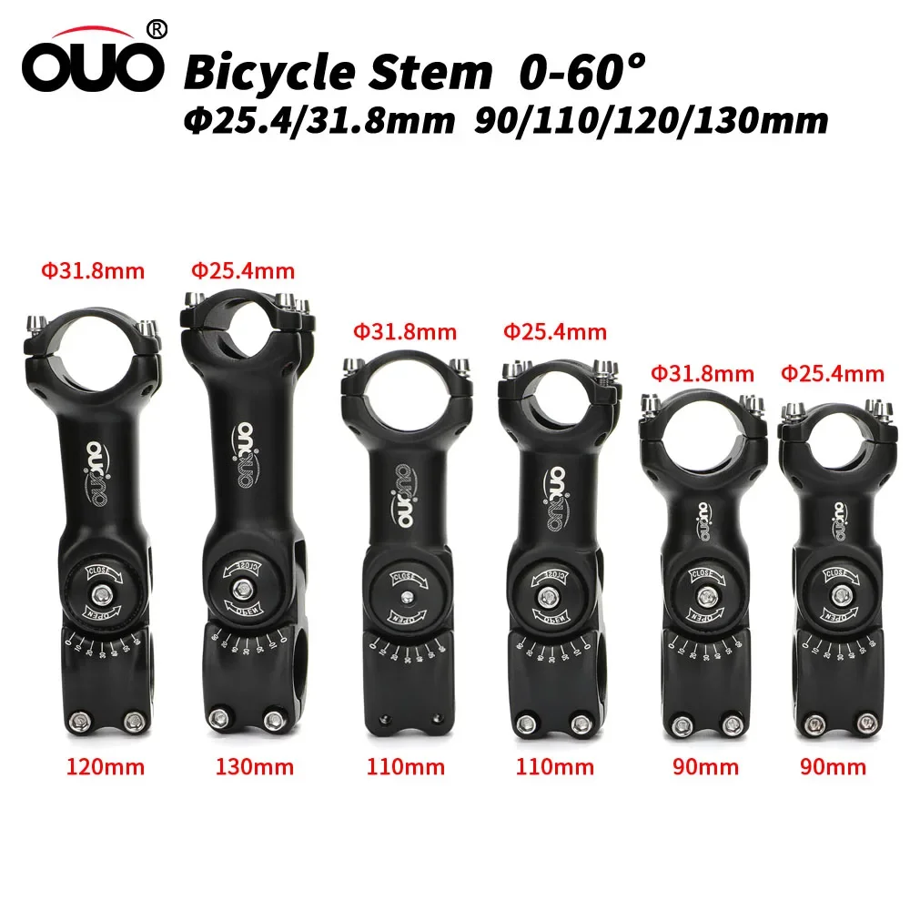 

OUO Adjustable Bicycle Stem 25.4/31.8mm Bike Handlebar Stem Riser 0-60 Degree MTB Mountain Bike Bar Riser Bicycl Accessories