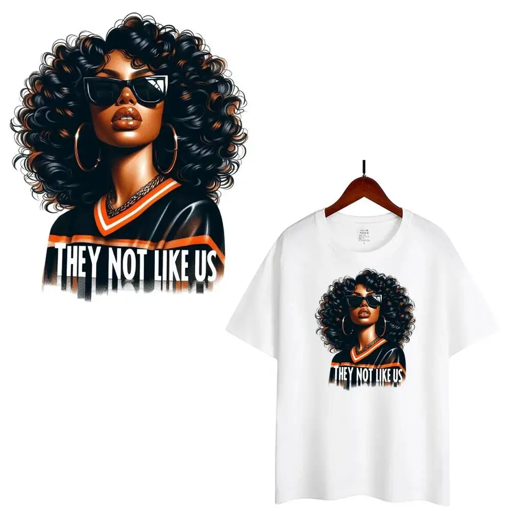 Fashion Sunglasses Black Lady Cool Heat Transfer Patches For Clothing DIY A-Level Washable T-shirts Iron-on Thermal Sticker
