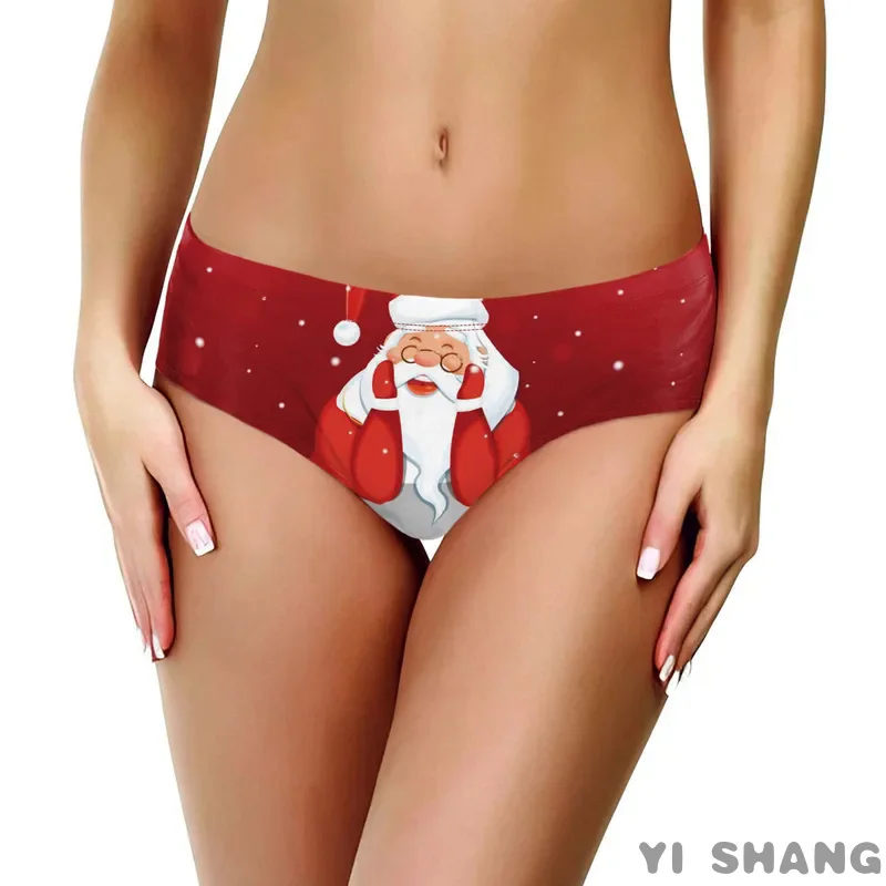 Christmas Snowman Santa Print Underwear For Women New Year Panties Breathable Comfortable Panties Christmas Lingerie Boxer Brief