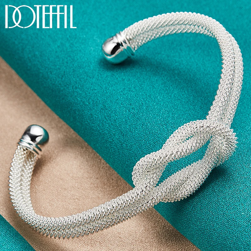 DOTEFFIL 925 Sterling Silver Interwoven Web Bangle Bransoletka dla kobiety mężczyzna ślub zaręczyny moda urok Party biżuteria
