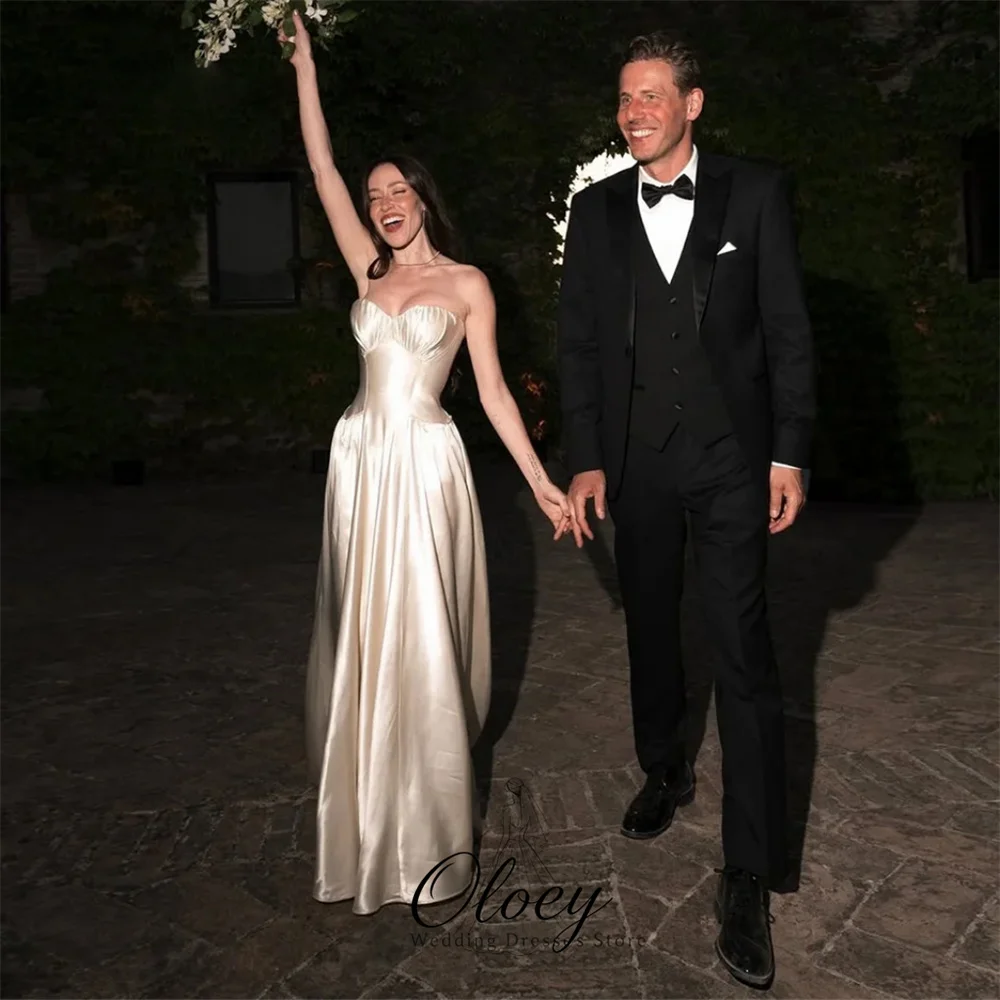 OLOEY Modern Sweetheart Collar Satin Wedding Dresses For Woman Spaghetti Strap A‑Line Bridal Gown Customize Wedding Party Dress